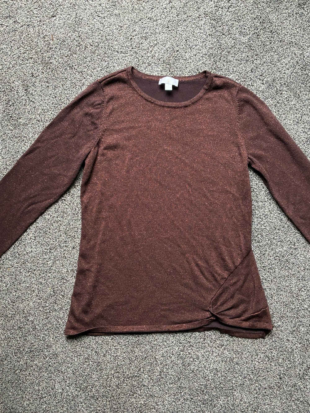 Belle by Kim Gravel Brown Metallic Sparkle Knot Front Sweater, Size Small